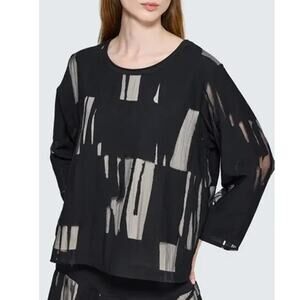 Luukaa Selindra Sheer Jacquard Organza Blouse Ivory Black Layered Lagenlook